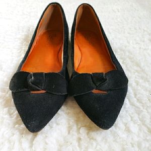 Madewell French Knot Black Suede Pointy Toe Flats w/ Bow, 10